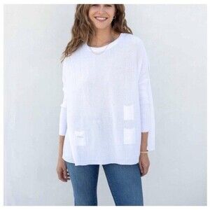 Mer Sea Catalina Sweater OS White Oversize Mini Pockets Coastal Travel Lagenlook